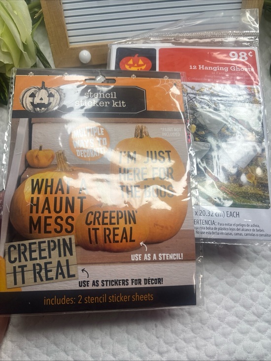 Other - Lot Of 2 Way To Celebrate! Halloween Punny Pumpkins Kit W 12 Hanging Ghosts